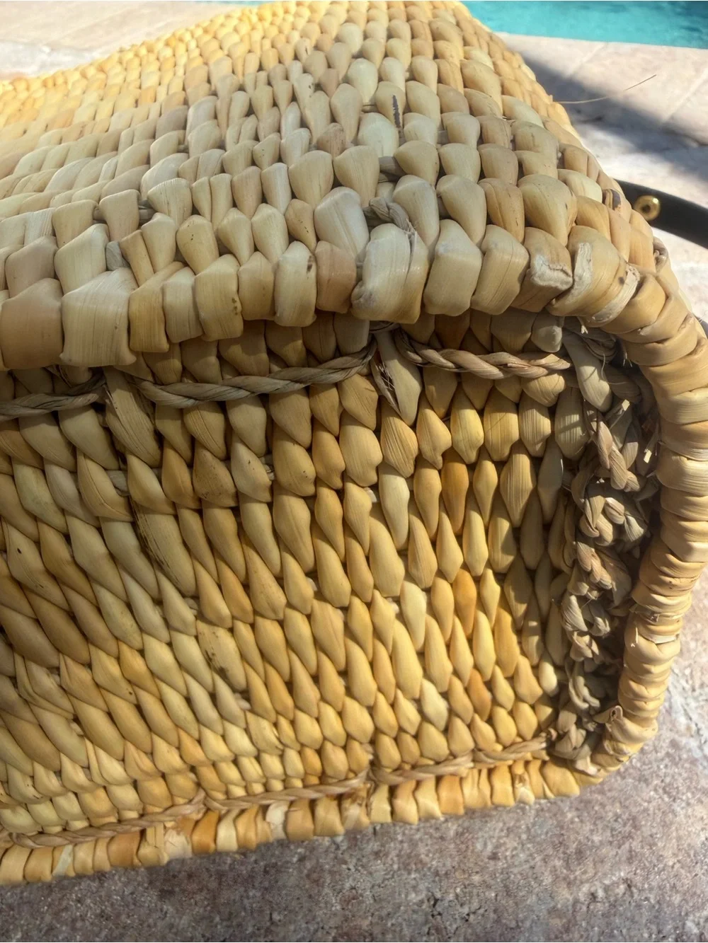 Vintage Wicker Woven Tote with Black Leather Handles
